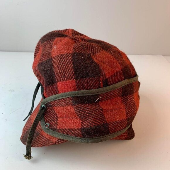Vintage Quality De Luxe Men’s Red Plaid Winter Hat - Picture 3 of 8